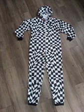Savage X Fenty Black Caviar Fast Lane 1 Piece Jumpsuit Hooded Checkered Strech L