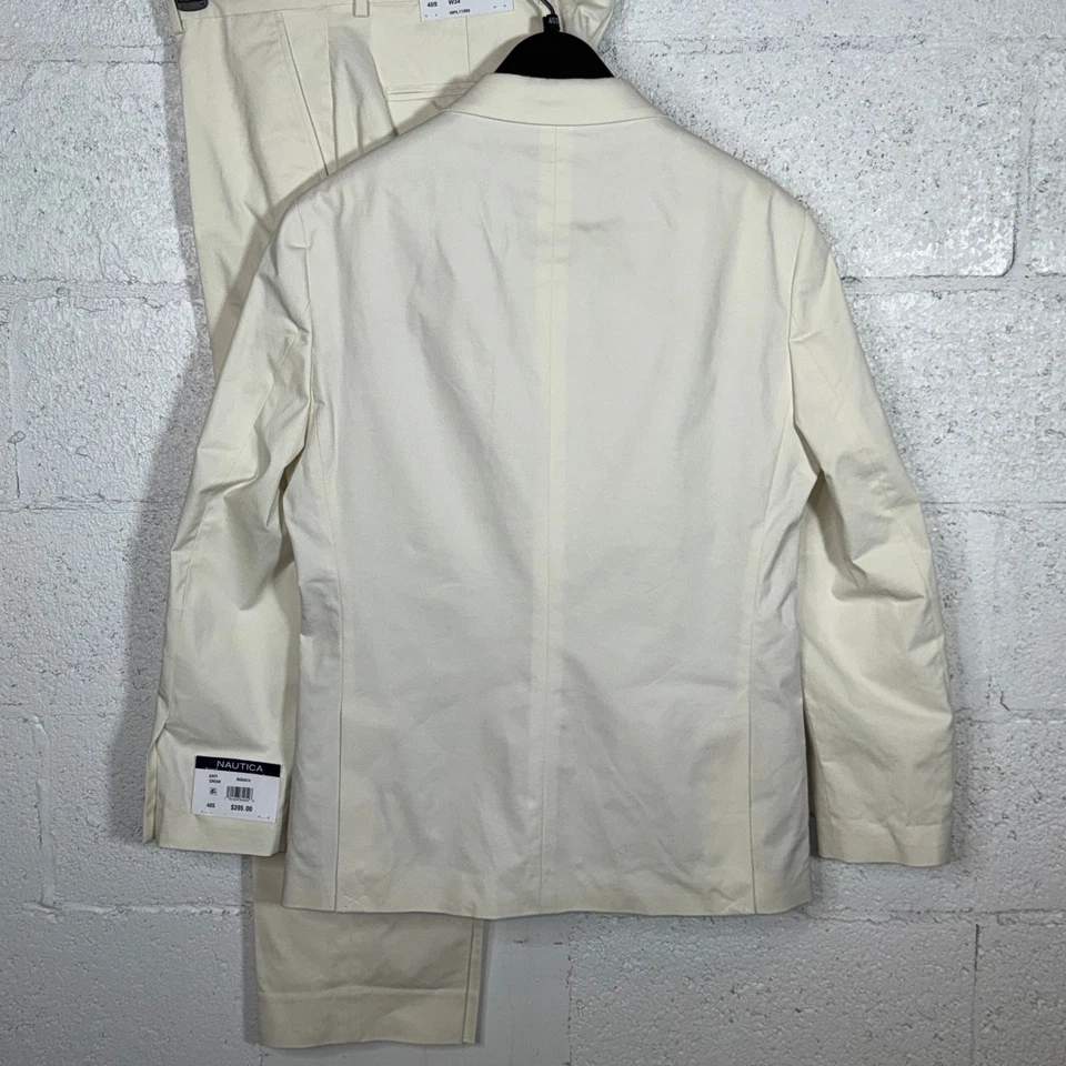 Traje elástico de algodón de temporada Nautica para hombre ajuste moderno crema lisa 40S 34W $395 Foto 2 de 4