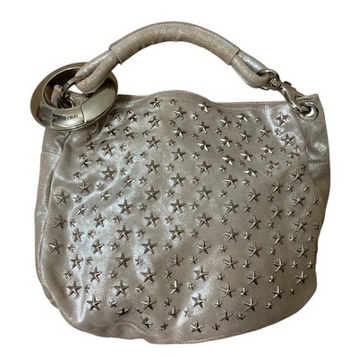 JIMMY CHOO Sky Bag Star Studs Handbag Pink Beige Silver Women USED
