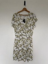 Next Floral Tea Dress UK 12 Cream Yellow Blue Wrap Style New With Tags