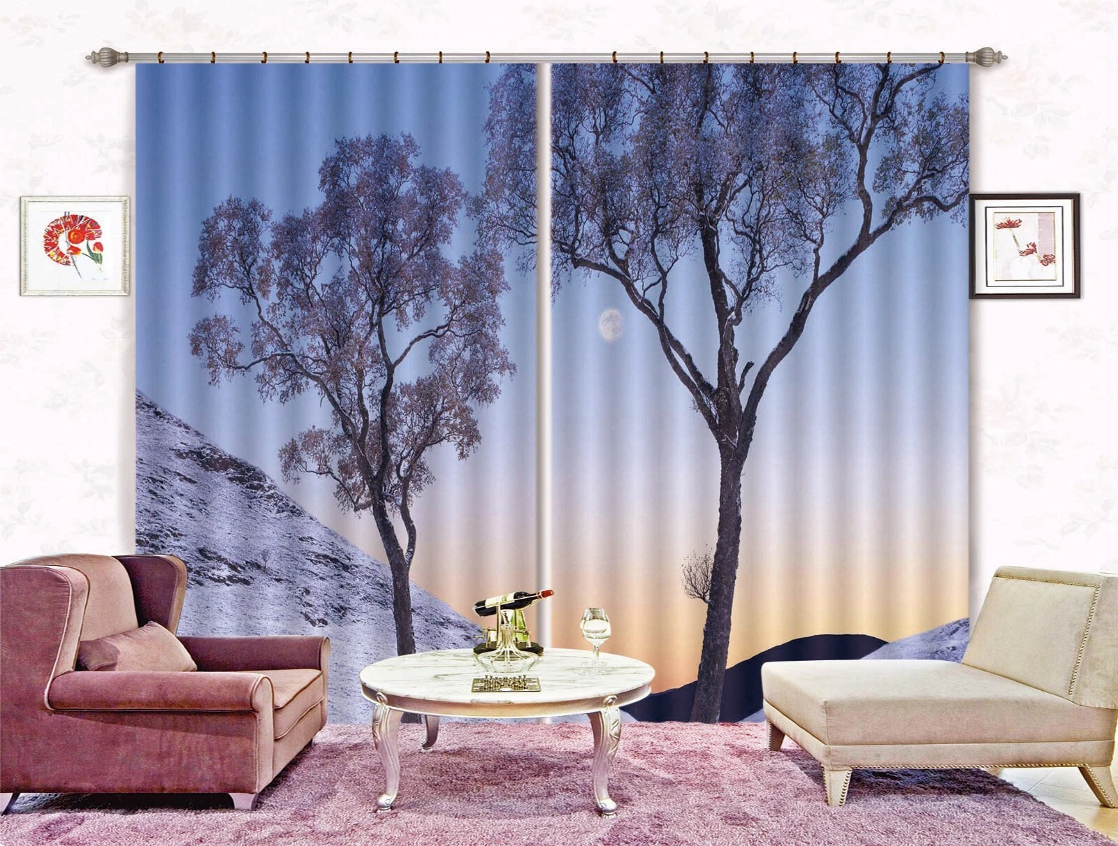 3D Winter Snow Trees ZHUB1095 Photo Curtain Window Blockout Fabric Amy 2023
