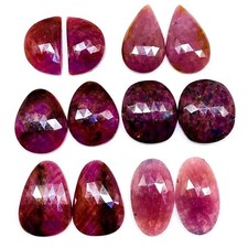 6 Pairs 12 Pcs Natural Unheated Ruby 22-27mm Rose Checker Cut Loose Gemstones
