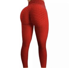 Women Red Leggings Anti-Cellulite High Waist Push Up Yoga Pants TikTok Butt Lift