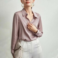 2023 New Women Spring Mulberry Silk Tops Design Long-sleeved Solid Color Shirt