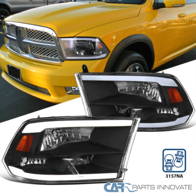 Fits 2009-2018 Dodge Ram 1500 2500 3500 Black Headlights LED Strips Tube Lamps