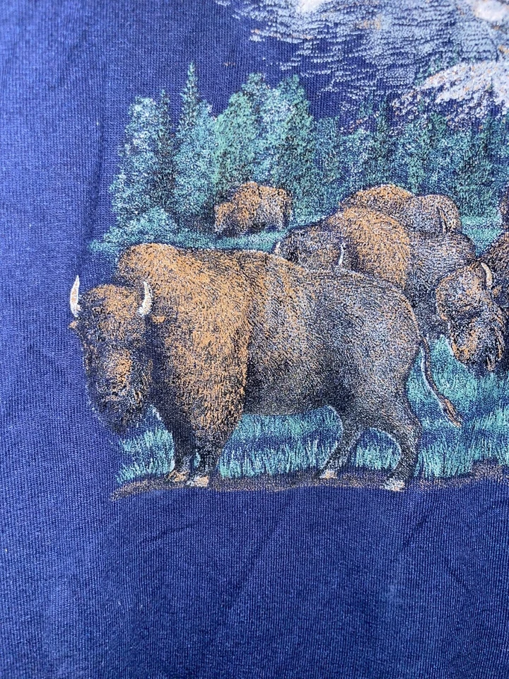 Camiseta Camisa Vintage Años 90 Mount Rushmore Bisonte Buffalo De Colección L Grande Niños Foto 3 de 4