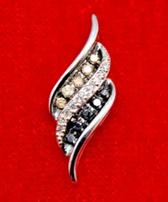 1/2 Carat Chocolate White and Black Genuine Diamond 14K White Gold Pendant New 