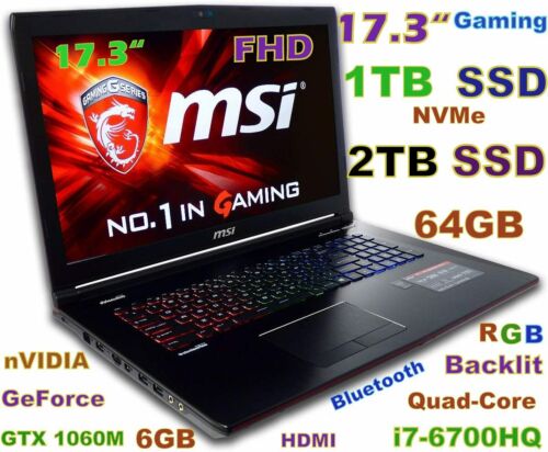 Gaming 17.3" MSI GT72VR i7-QUAD (1TB NVMe + 2TB SSD) 64GB GeForce GTX 1060 6GB - Picture 1 of 12