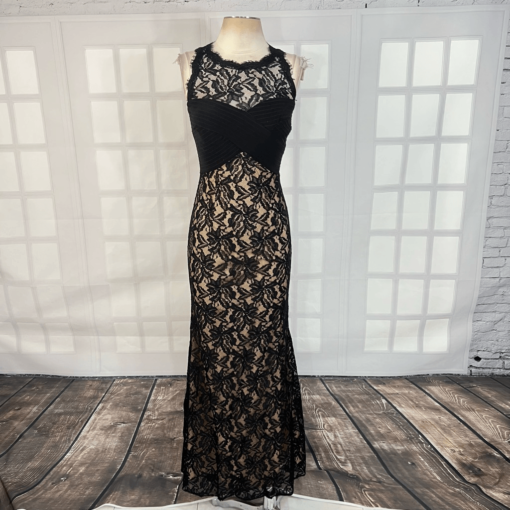 black and nude formal dress Nude Spaghetti Strap Prom Dresses With Slit A-Line Satin Evening Dress –  Viniodress main image 0