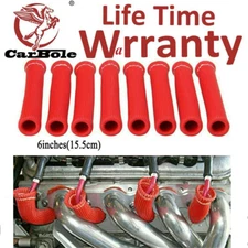 Spark Plug Wire Boots Heat Shield Cover Protector Sleeve 2500° 6 Inch Red 8Pack