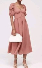 Image of Ted Baker Pink Angeia Textured Crepe Button Front Midi Dress Size 4 14 Uk Bnwt