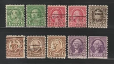 1926-34 Regular Issue, 10 Stamps with Slogan Cancels