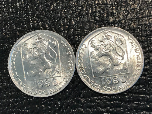 LOT OF 2 HiGH GRADE BU 1986 CZECH REPUBLIC-CZECHOSLOVAKIA 5 HALERU COIN -APR021