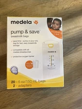 Medela Pump & Save Breastmilk Bags (20 count w/2 adapters) NEW & On SALE w S&H!