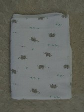 Carter's Elephants Birds Baby Receiving Blanket Flannel White Gray Aqua Blue