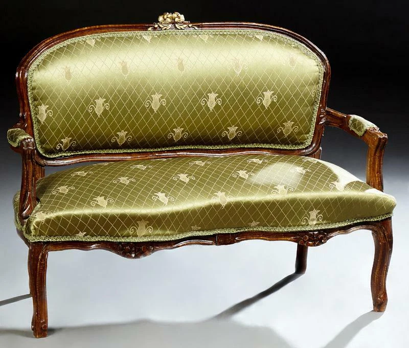 Loveseat, estilo francês Louis XV, pequeno, verde, seda, início do século XX!! - Imagem 4 de 4