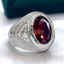 Garnet Oval Cut Gemstone With 925 Sterling Silver Ring For Men's #710