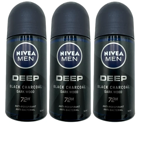 NIVEA MEN DEEP 72hr. darkwood antibacterial/ antipers. roll on 50ml (PACK OF 3)