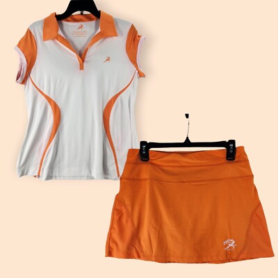 NWOT Jiggy Athletic Outfit-Polo & Matching Skort Orange White L 