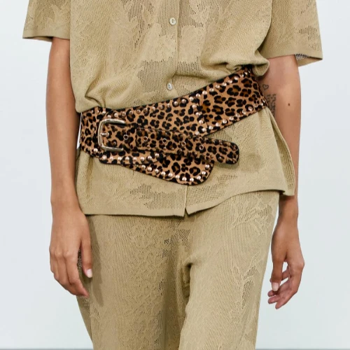 Cinturón corsé de cuero con estampado animal tachonado Zara leopardo W30 W32 W34 1736/037 nuevo Foto 3 de 4