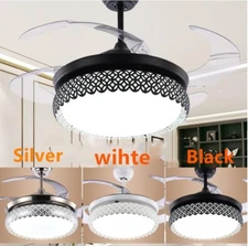 LED Modern Ceiling Fan Lamp Crystal Chandelier Remote Control Pendant Light Yc.A