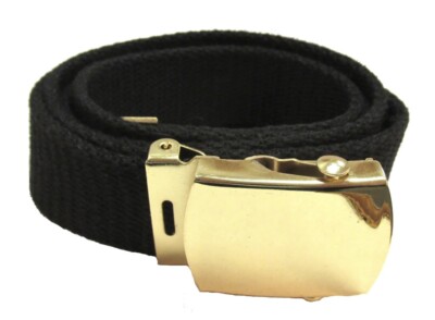 Classic Military Web Belt For Men - 56 Inch Adjustable Canvas With Gold Buckle