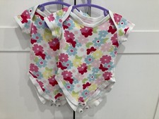 Set of 2 baby girl babygrows, white with multicoloured flowers/butterflies 3-6m