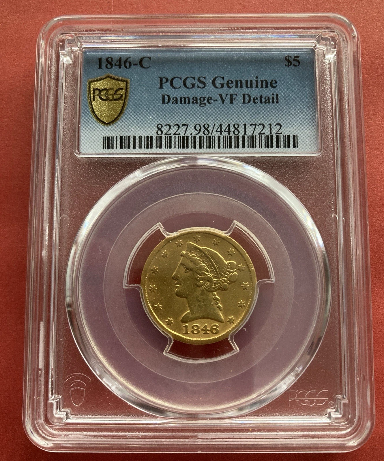 1846 C Liberty Head $5 Gold Half Eagle - PCGS - Charlotte - Rare - VF Details