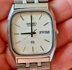 RARE Vintage Men's Seiko SQ Square Watch Dress Wristwatch Day Date 8123-5129 NR