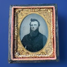 Ambrotype 1/9th Plate Portrait of Man with Beard Antique Civil War Era 1865 (W)