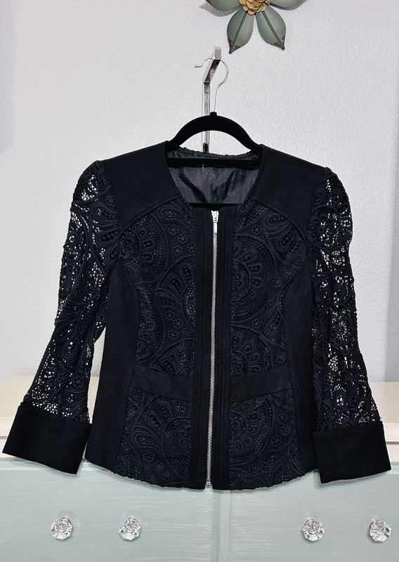 INC International Concepts Women’s Black Lace 3/4 Sleeve Zip Jacket Size S
