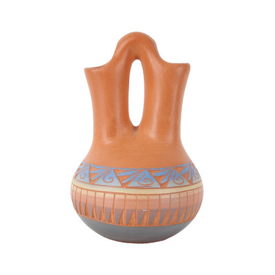 Wedding Vase Signed Red Earth Native American Pottery Carved 5'' Wedding Vase