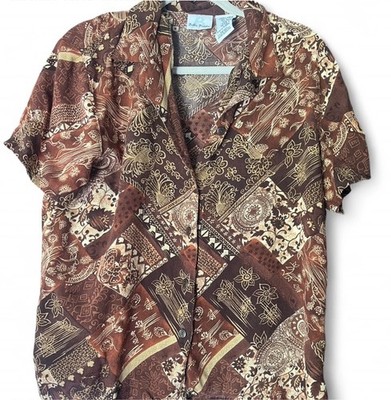 Bobbie Brooks Women's Brown and Tan Vintage Button Up Shirt Boho Size Large