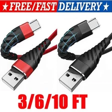 Heavy Duty Braided USB C Type-C Fast Charging Data Sync Charger Cable Long Cord