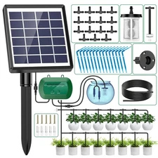 50FT Solar Automatic Drip Irrigation System Kits 15 Plant Watering Timer Garden
