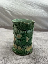 Majolica Pitcher Creamer Jug - Bow & Leaf Motif - 5-1/2" Tall - Antique