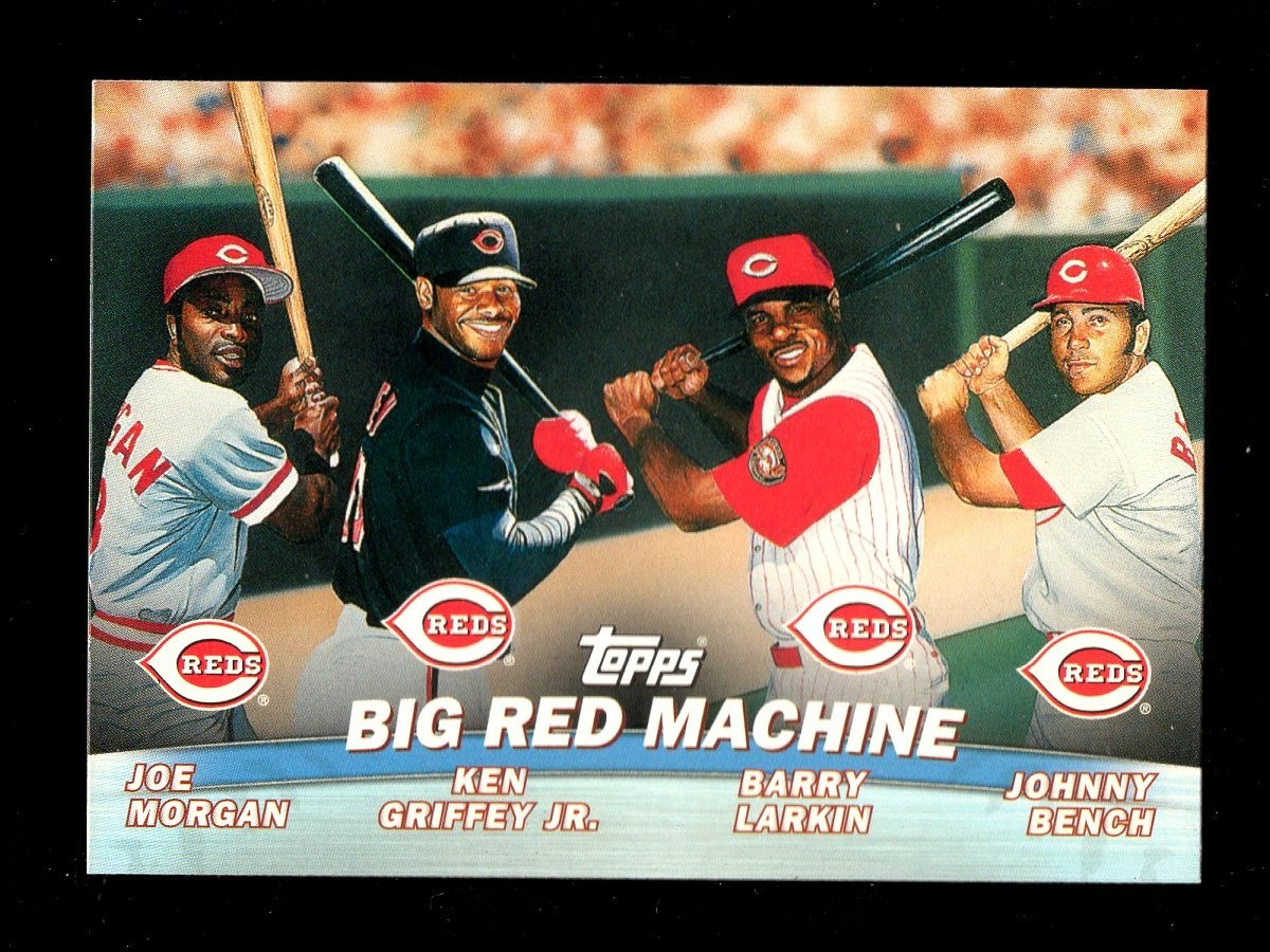 2000 TOPPS COMBOS TC7 JOE MORGAN KEN GRIFFEY JR. BARRY LARKIN JOHNNY BENCH REDS