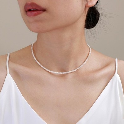 Beautiful Pearl Smooth Rondelle Gemstone 3-4MM Beads Women Choker Necklace 18''