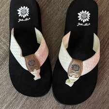 Yellow Box Flip Flops ivory Shiny Snakeskin Embossed Shimmer Wedge flip flop