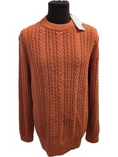 Fisk of Oslo Cable Knit Jumper Orange Pure Cotton XL T2041 JSR357
