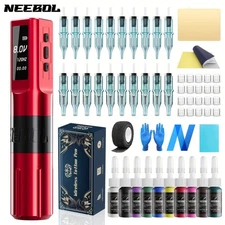 Neebol Tattoo Pen Kit Unibody Tattoo Machine with Needles Tattoo Supply Red Gift