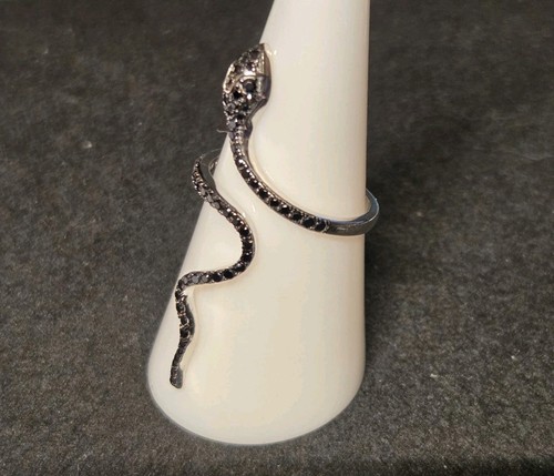 Natural Black Spinel Cobra 925 Sterling Silver Ring Jewelry Size 8 1441 - Picture 3 of 6
