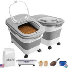 Premium 2-Pack 20LB Dog Food Storage Containers with Collapsible Bowl & Scoop