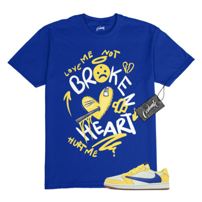 1 Canary Travis Low Racer Blue Light Silver Gum Medium Brown Shirt BROKEN Jordan
