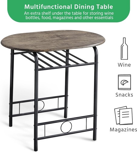 Compact Small Brown Dining Table Set 2 Chair Cafe Home Kitchen Restaurant - Picture 5 of 6