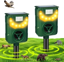 Solar Animal Repeller Ultrasonic Light Motion Detector w/ Flame Guard 2 Pack NEW