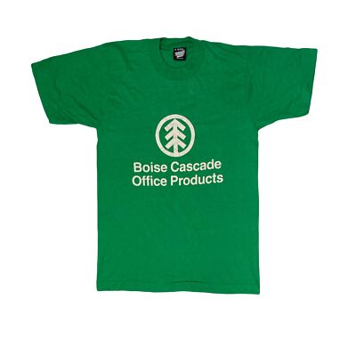 Vintage 80s Boise Cascade Quirky Green Single Stitch T-Shirt Size Small