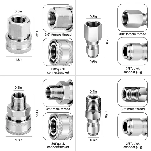 4Pcs NPT 3/8 Inch Pressure Washer Adapter Stainless Steel Quick Connect Fitting - Bild 10 von 10