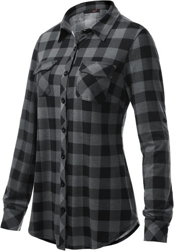 Womens Soft Stretchy Knit Plaid Shirts Roll up Long Sleeve Collared Button down - Picture 3 of 12