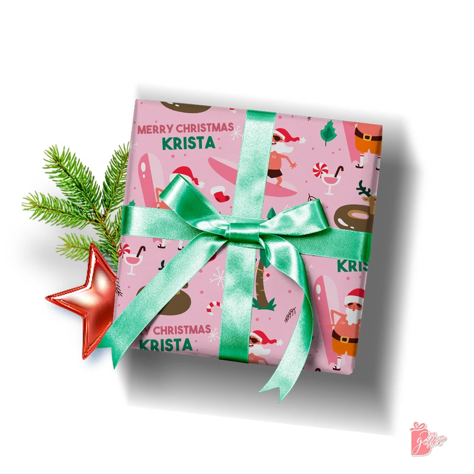 名称 个性化 定制 无衬衫 冲浪者 圣诞老人 有趣 假日礼物 包装纸 — 第 2/4 张图片